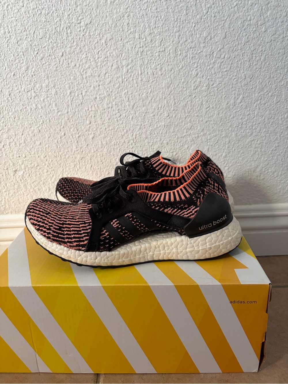adidas Ultra Boost Women's Knit Sneaker - Black and Coral Pink